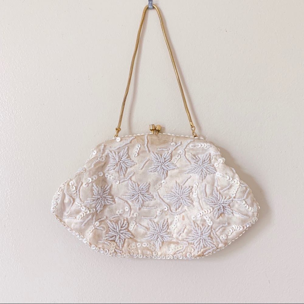 Vintage La Regale Cream Small Purse With Sequins